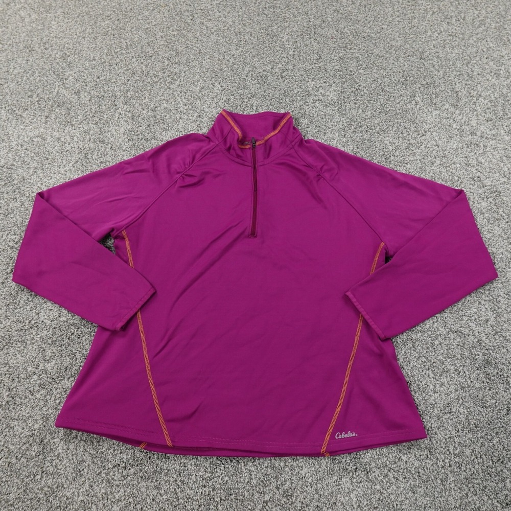 Cabelas Sweater Womens XL Purple Pullover Mock Neck 1/4 Zip Sweatshirt Outdoors
